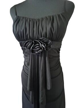 Ruby Rox black lined belted dress with rose detail size M